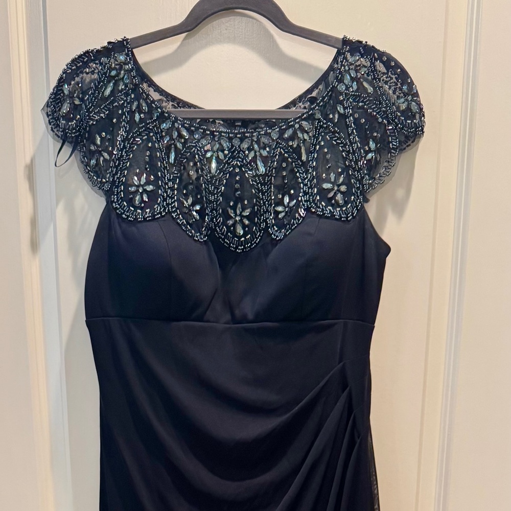 Navy Blue Formal Gown – Stunning Beaded Neckline